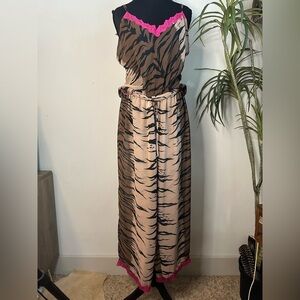 Josie intimate semi sheer, chiffon, pink lace trim zebra Cami pants set large